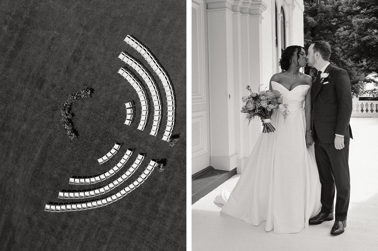 Wedding seating chart display with curved rows of escort cards.