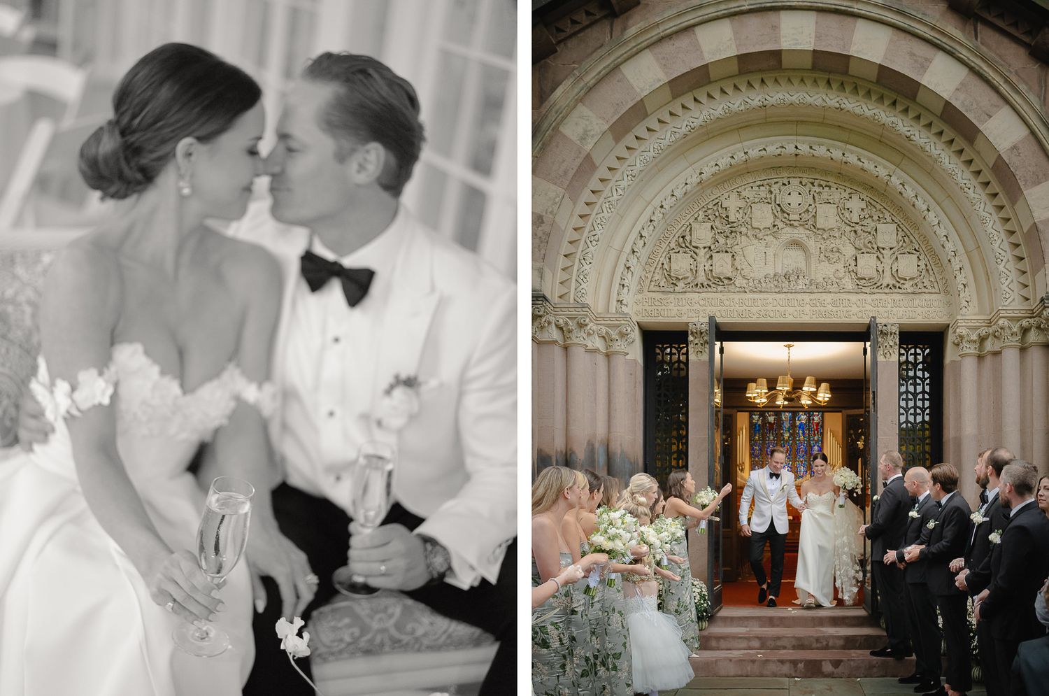 Classic church wedding ceremony captured in elegant black and white photography.