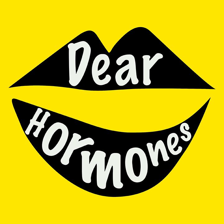 Dear Hormones podcast logo featuring black lips on a bright yellow background.