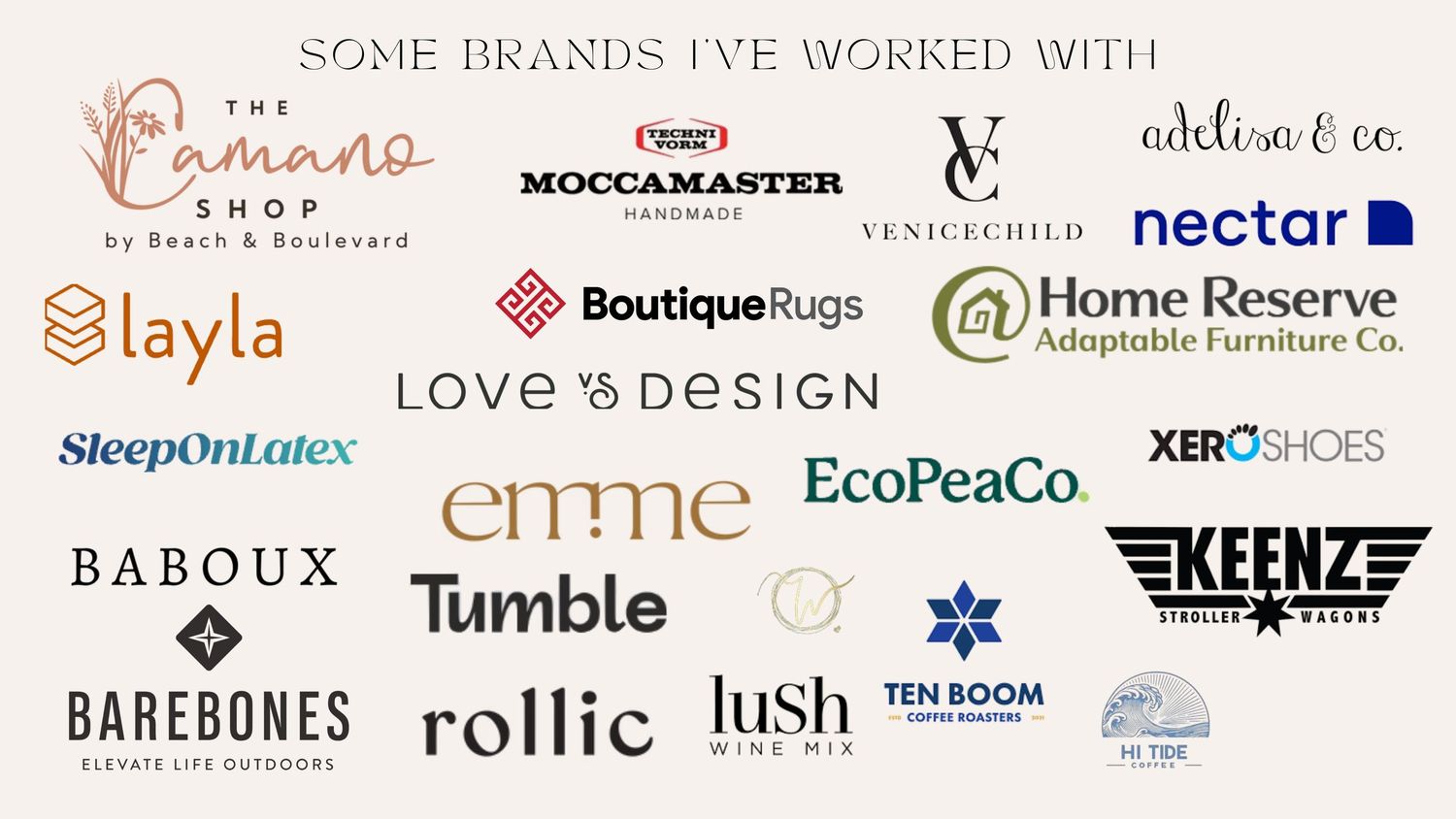 Collection of brand logos including Moccamaster, Layla, Tumble and other companies.