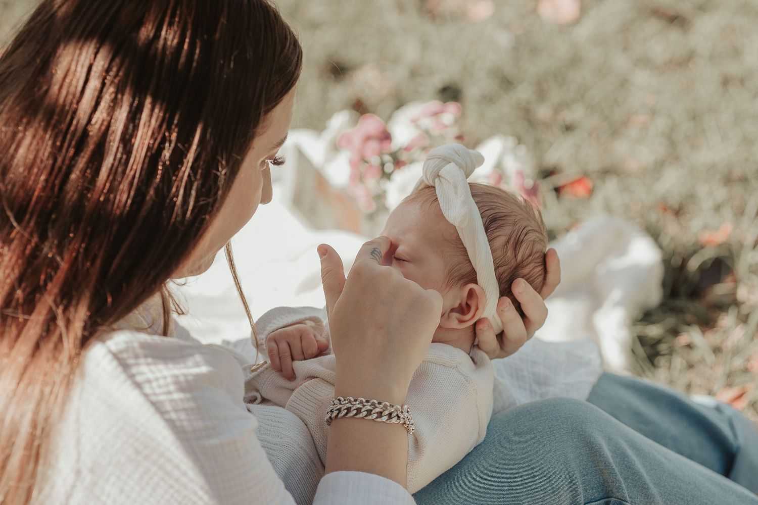Intimate close-up portrait moments captured in soft natural light during a photography session.