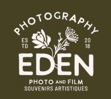 Logo Eden Photography — badge vintage avec design floral, photographe photo et film depuis 2018.