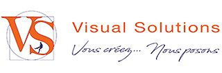 Visual Solutions logo with orange VS emblem and French tagline Vous créez Nous posons on white background.