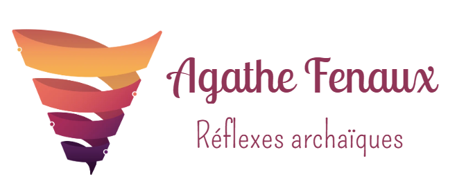 Agathe Fenaux logo featuring colorful layered flame design with text Réflexes archaïques.