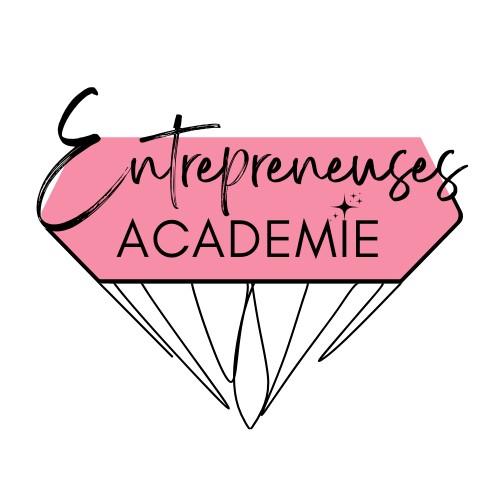 Logo Entrepreneuses Académie — diamant rose élégant avec script et détails scintillants.