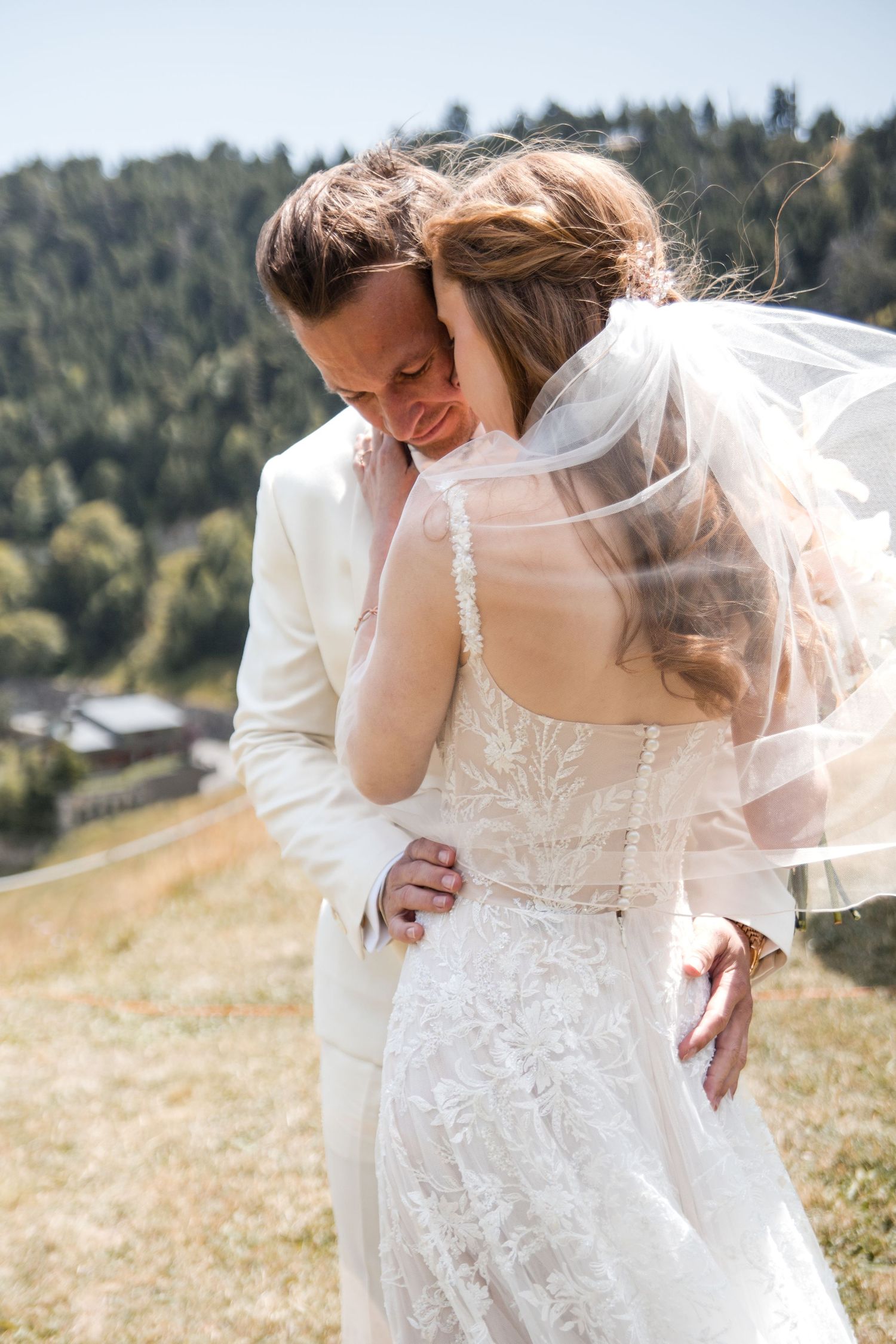 Bride and groom in the mountains