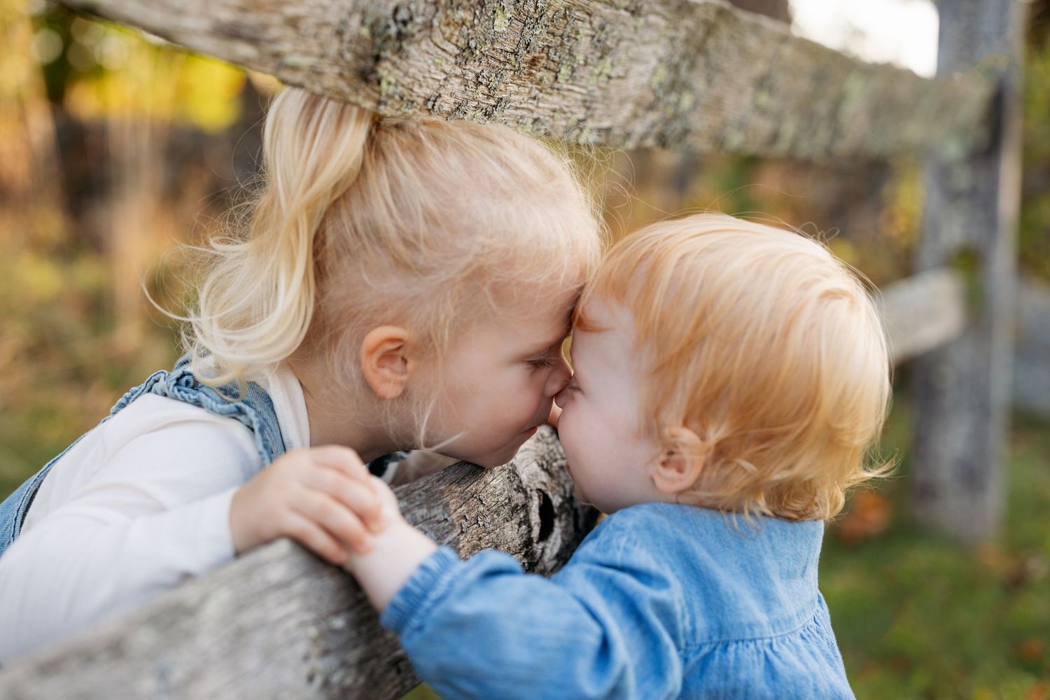 Sweet intimate moments captured between loved ones during golden hour in an autumn setting.