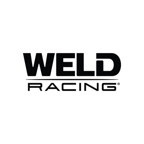 Black and white Weld Racing logo design with stylized text and geometric elements.