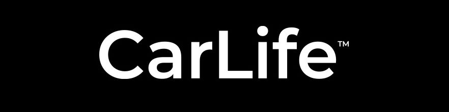 White CarLife logo text on a black rectangular background.