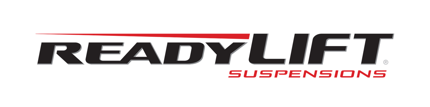 Black ReadyLift Suspensions logo with red underline on white background.