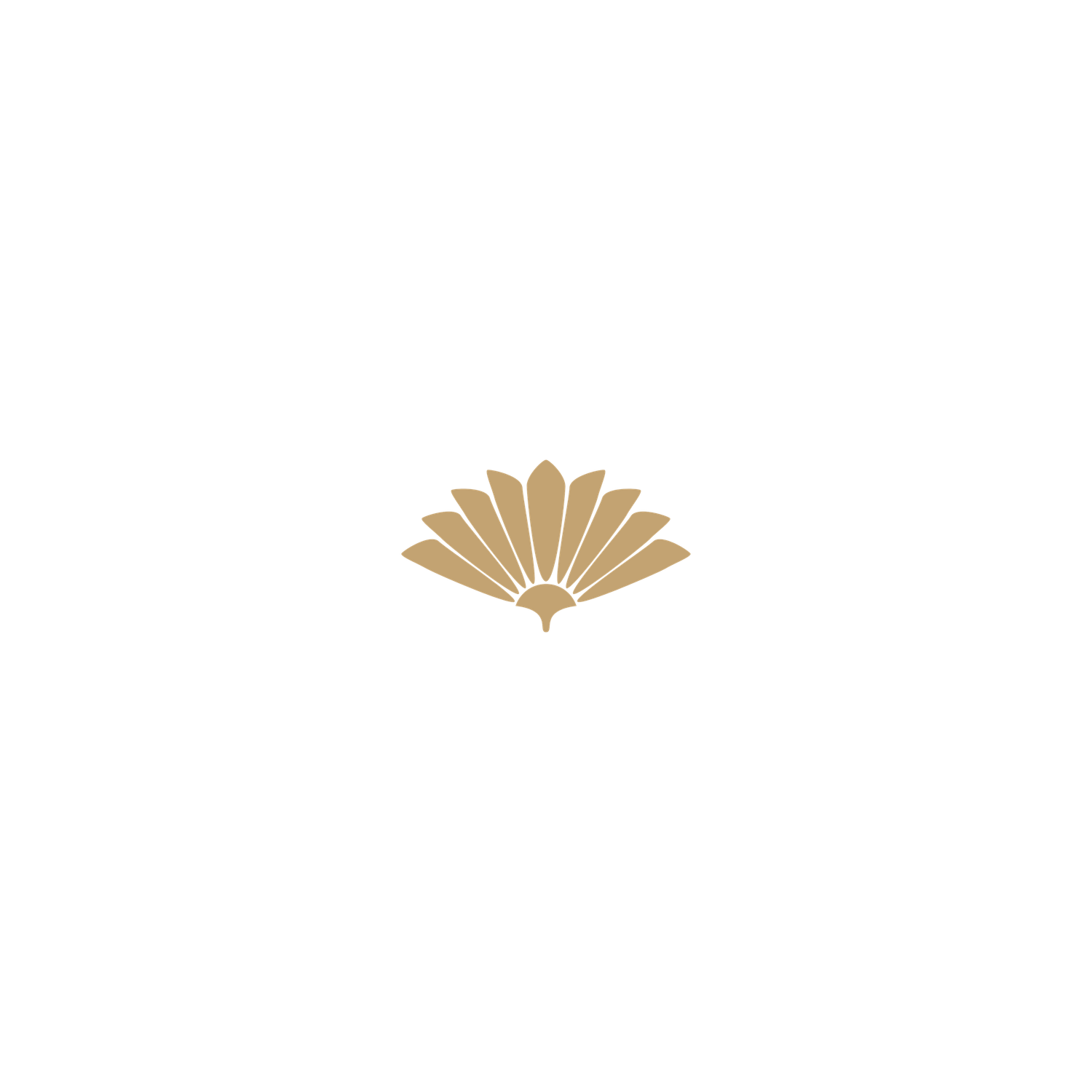 Gold art deco fan-shaped lotus flower logo icon on white background.