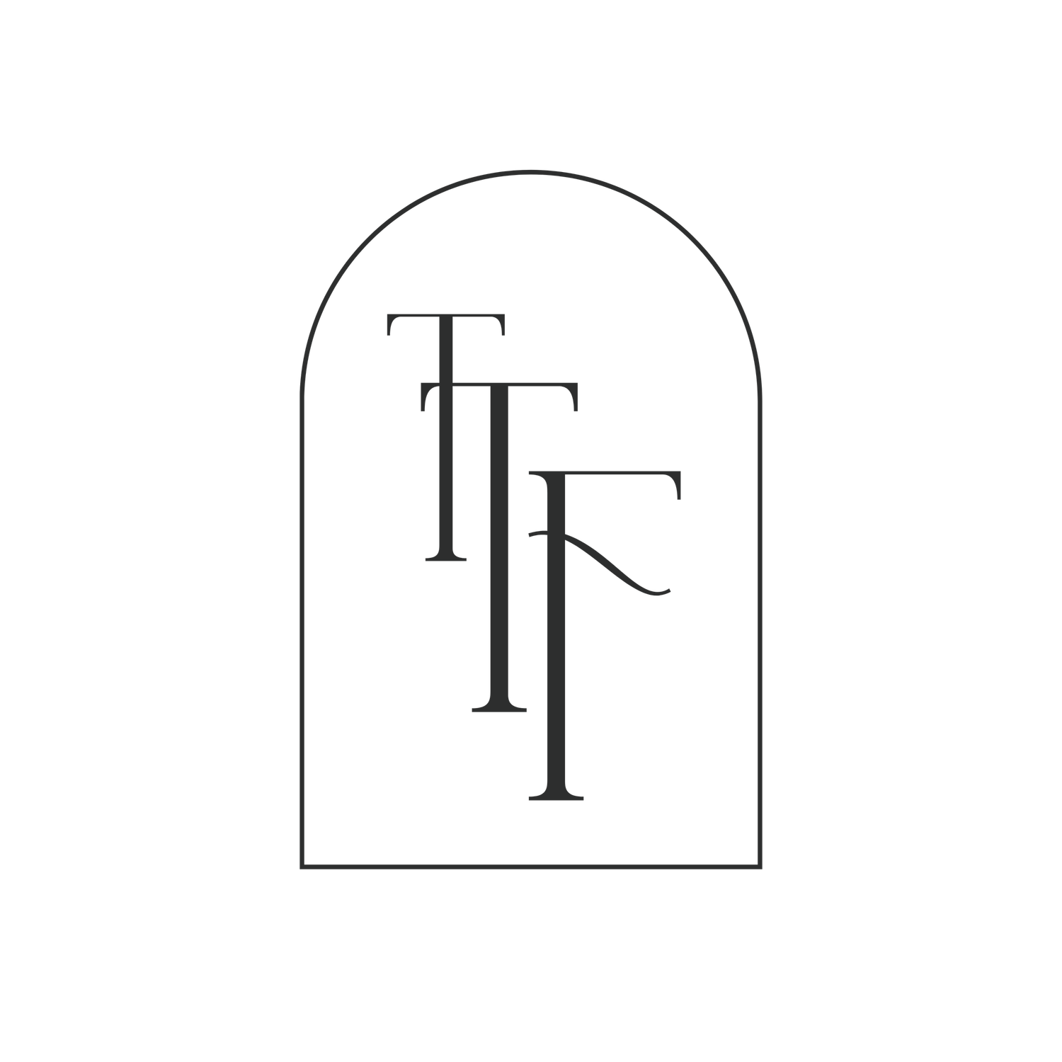Minimalist arch logo with overlapping TFF monogram letters in elegant serif font on white background.