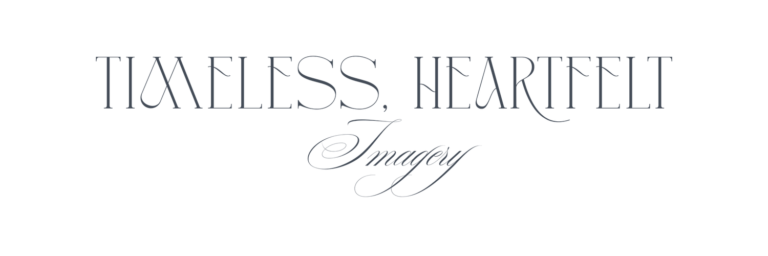 Timeless Heartfelt Imagery elegant wedding photography logo in soft gray serif font.