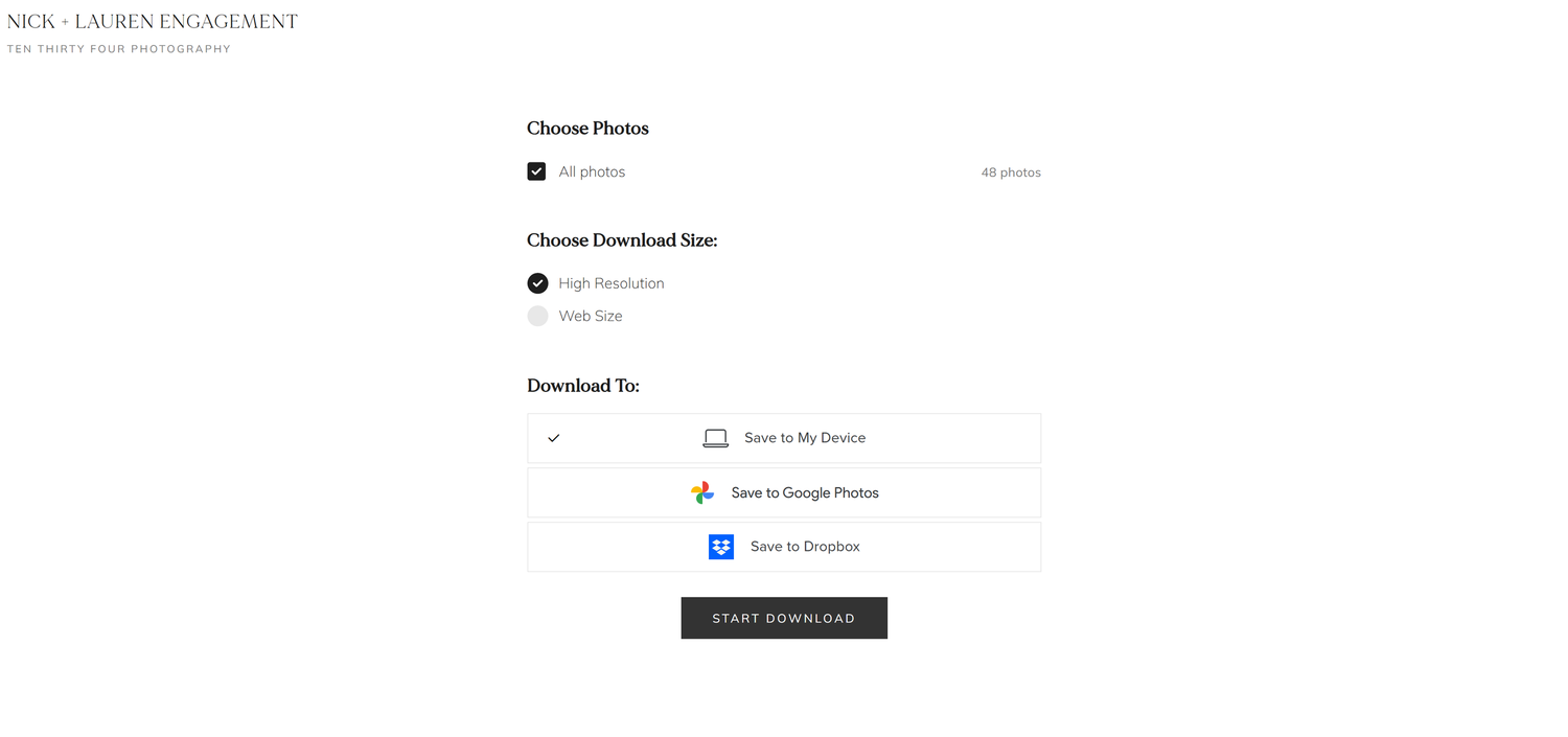 Photo download interface showing options to save images to device or cloud storage.