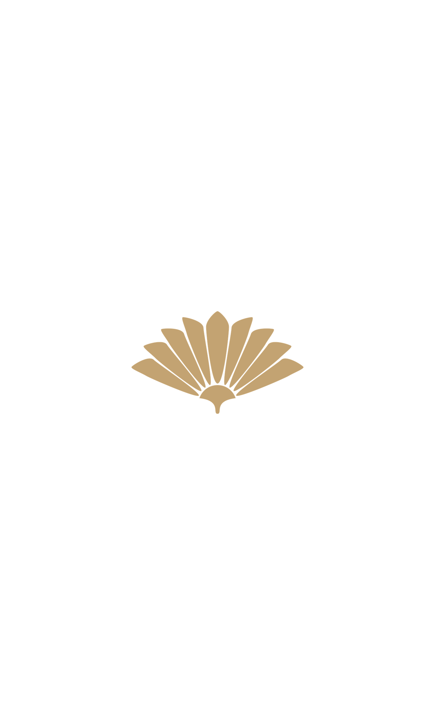 Minimalist golden fan-shaped logo icon on white background for elegant brand identity.