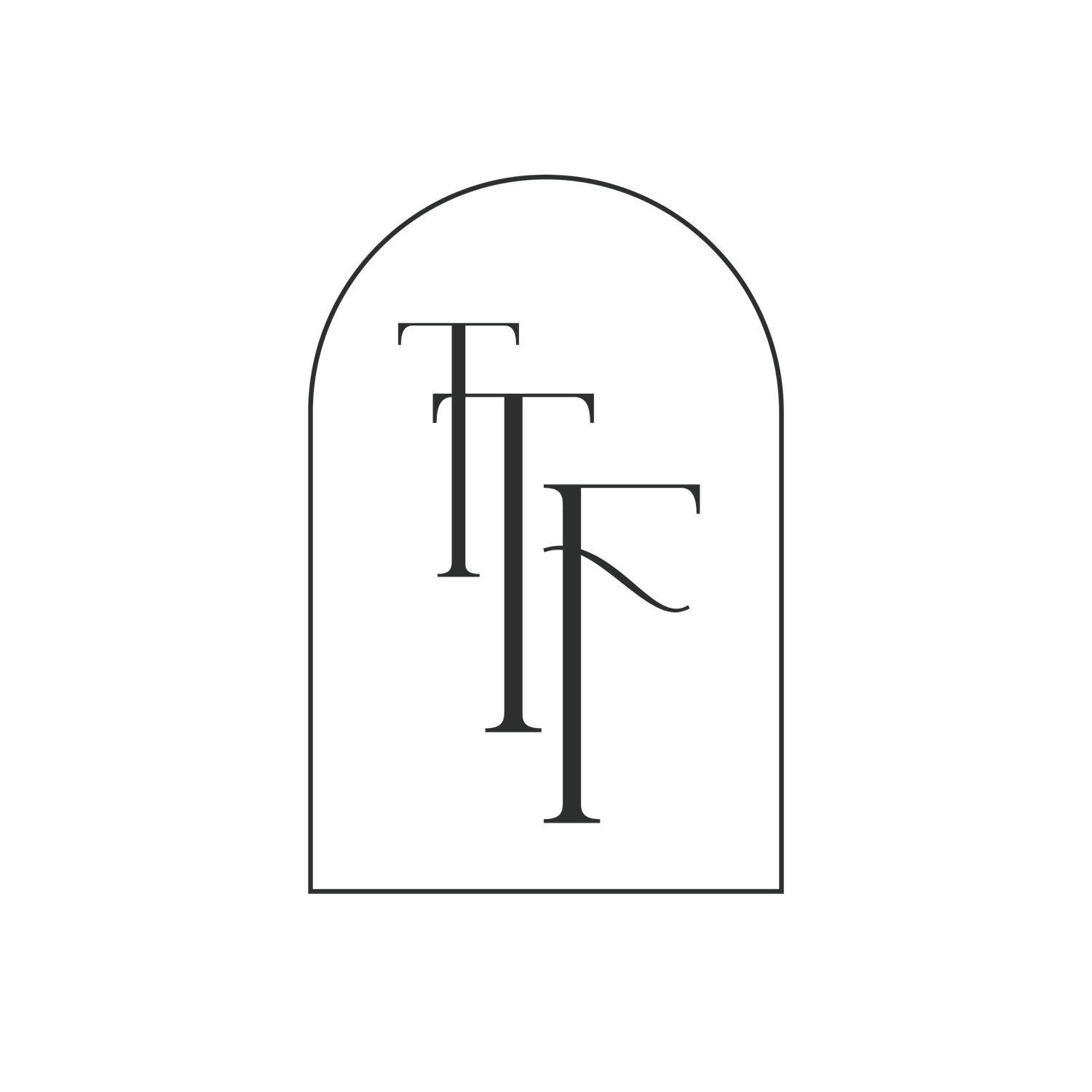 Minimalist arch logo with overlapping TFF monogram letters in elegant serif font on white background.
