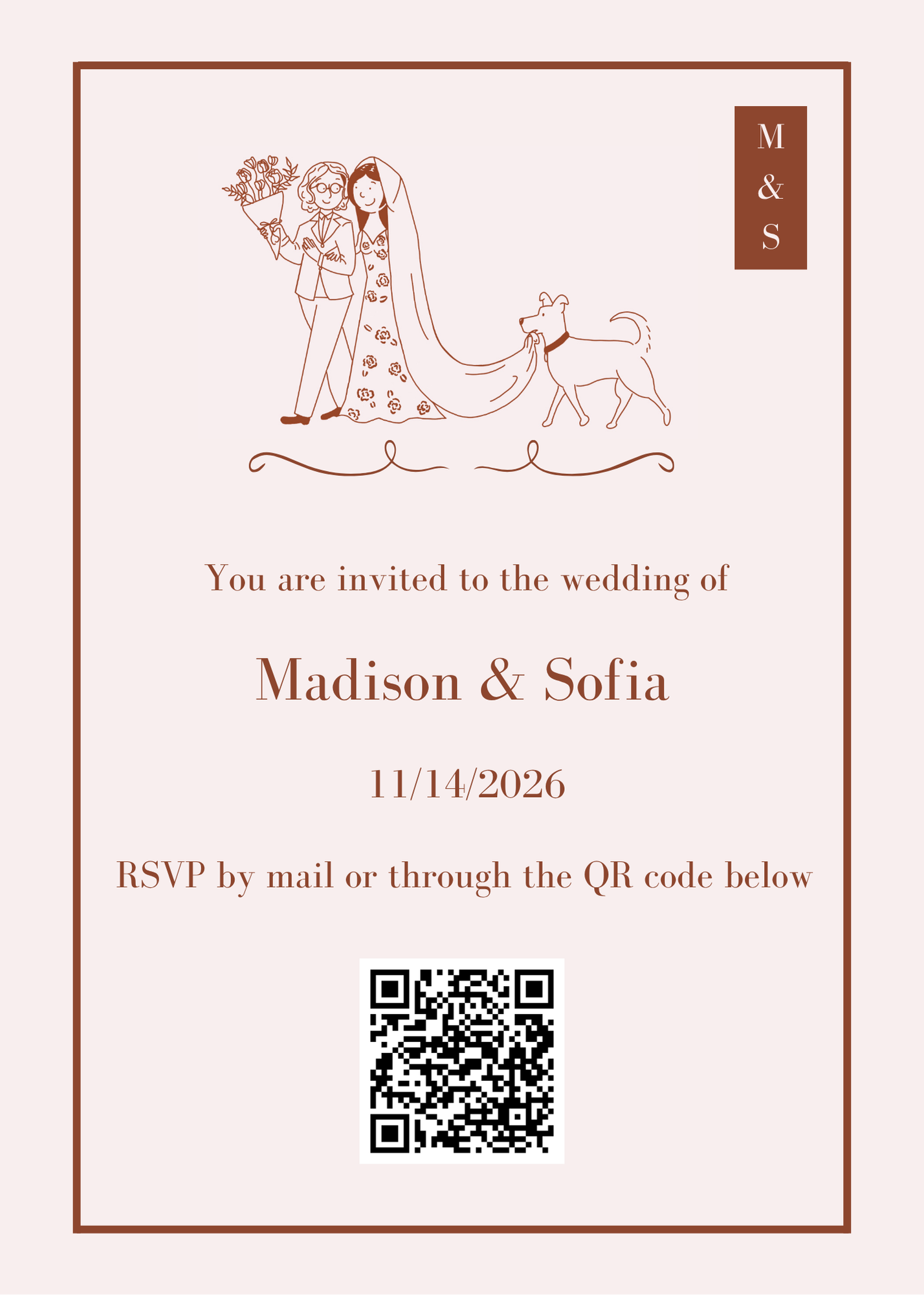handmade digital wedding invite pink and dark pink