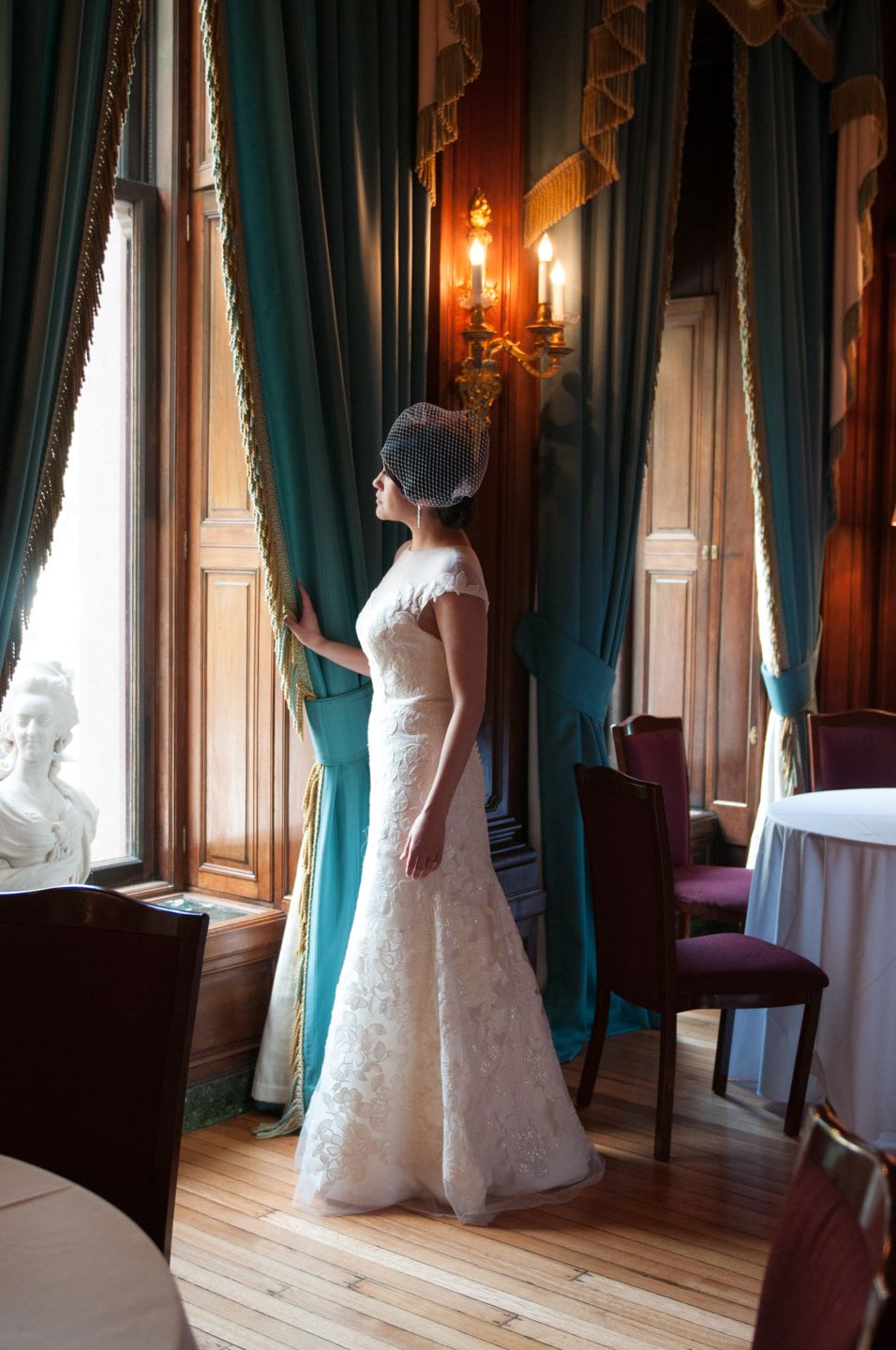 Engineers Club, Mount Vernon, Baltimore, Maryland. Rachel Mares Photography. Destination Wedding Photography. Bride by window.