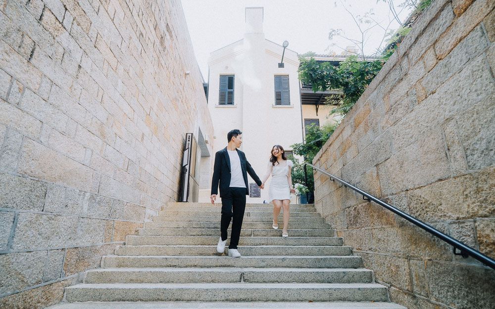 A series of stone staircase photos showing different angles and perspectives.