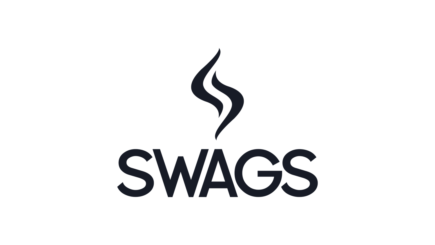 A black and white logo design featuring the word 'SWAGS' with stylized lettering and a curved line element.