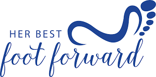 A decorative blue script text design reads 'Her Best' with flowing calligraphic embellishments.