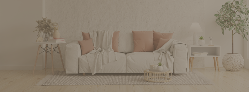 A series of minimalist interior design images showing modern furniture and decor in neutral beige tones.