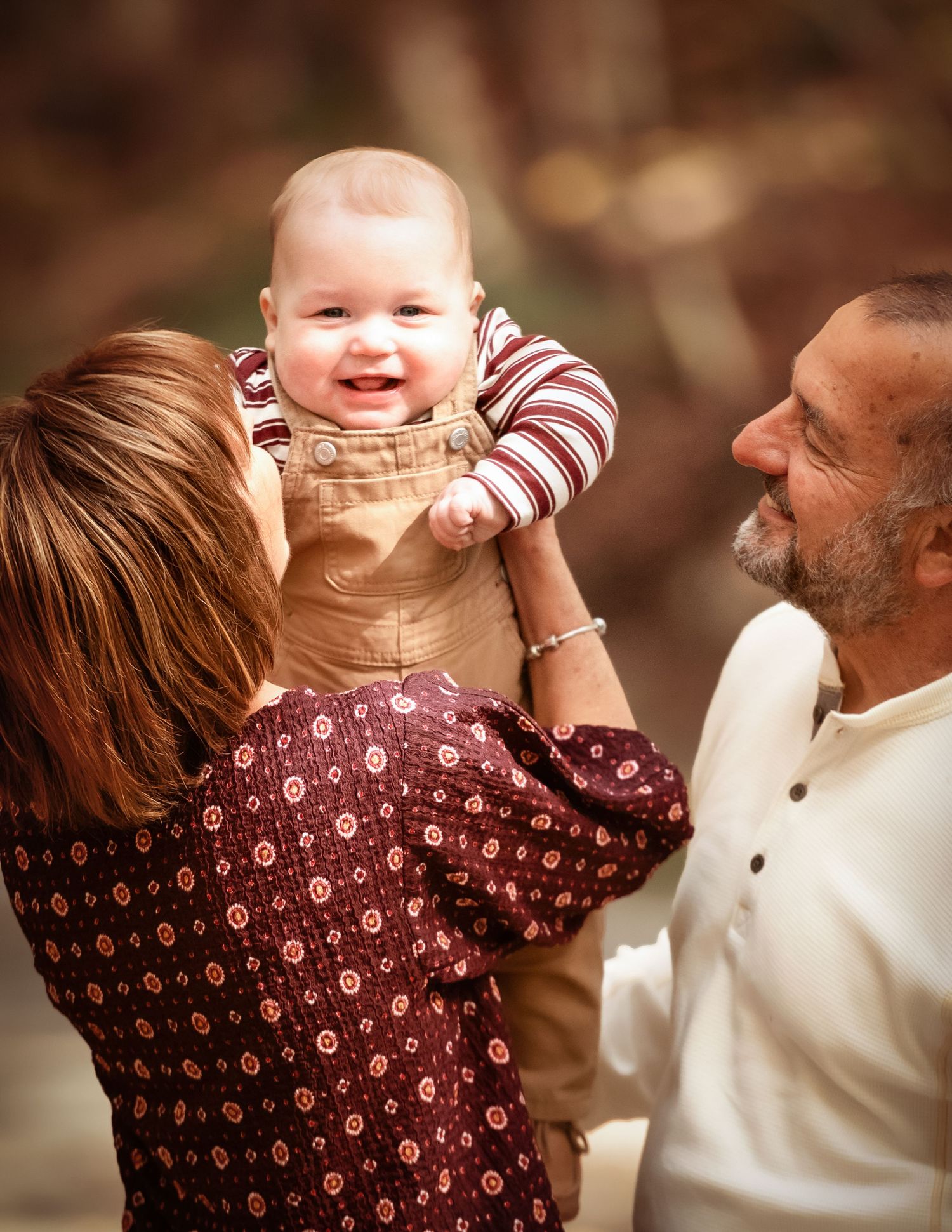 Series of candid family moments showing playful interactions in warm autumn lighting.