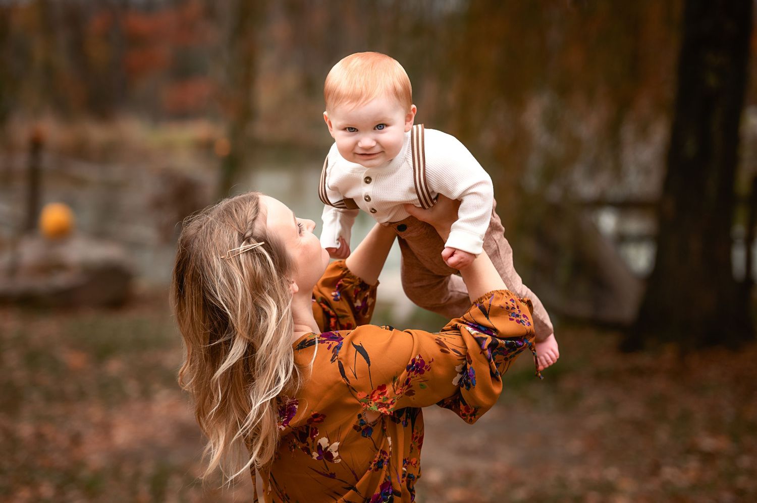 Autumn outdoor photo series with falling leaves in warm earth tones.