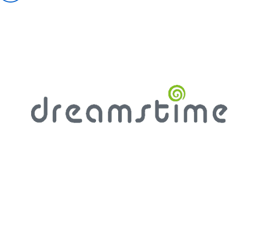 Simple gray text logo for Dreamstime with green leaf icon, representing a stock photo website.