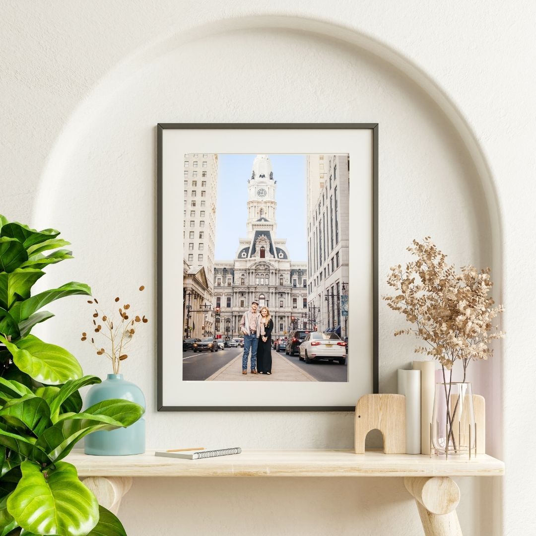 Custom framed family portrait displayed as wall art in a South Jersey home