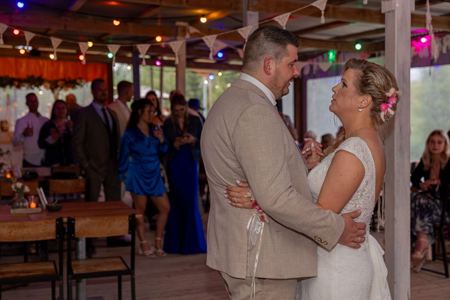 Groom and bride on their first dance on their wedding day