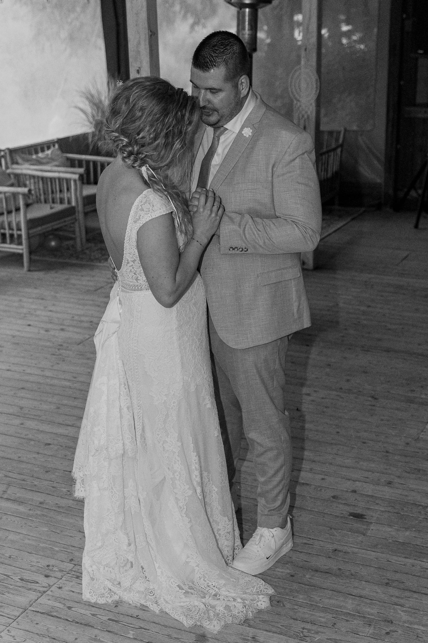 Intimate dance between the bride and groom on their wedding day