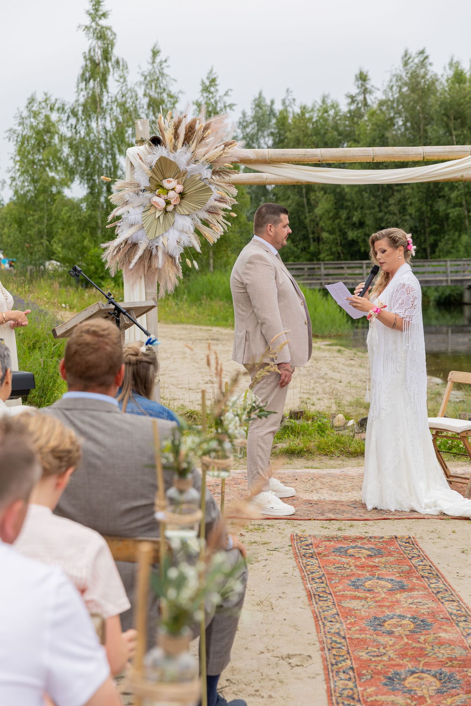 Bride says the vows on the wedding