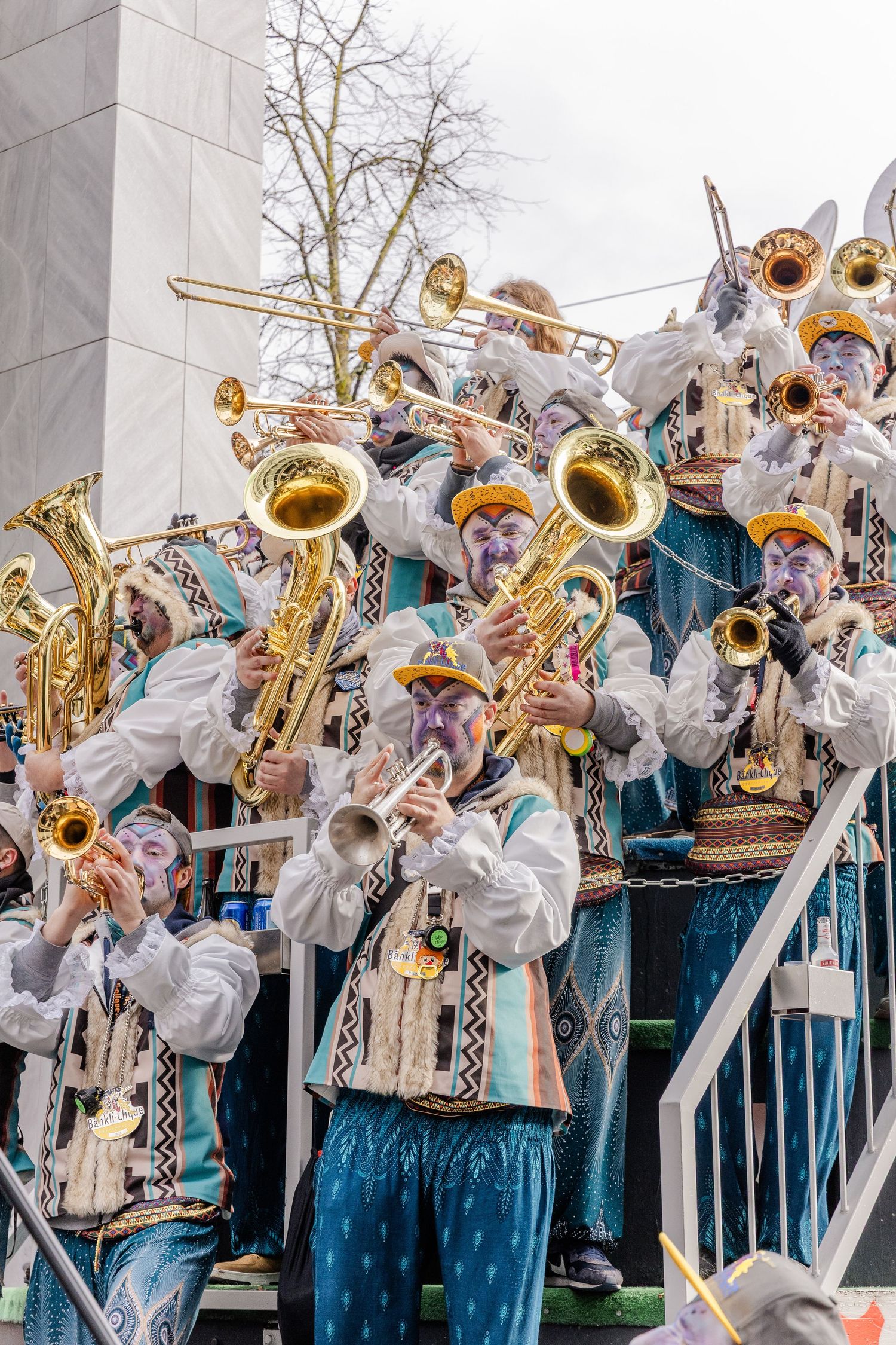 A group of trumpeters during the famous Fasnacht in Switzerland