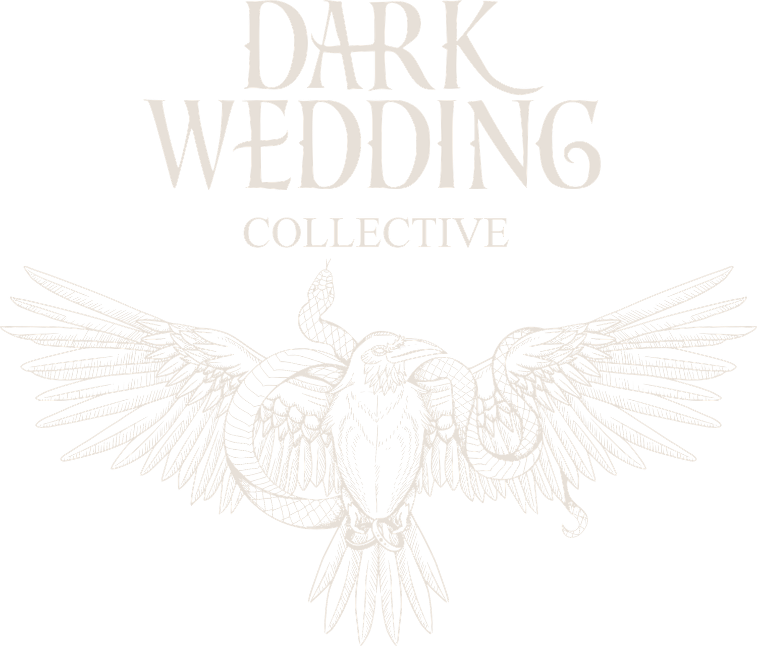 Dark Wedding Collective logo featuring an ornate bird with spread wings in cream tones.