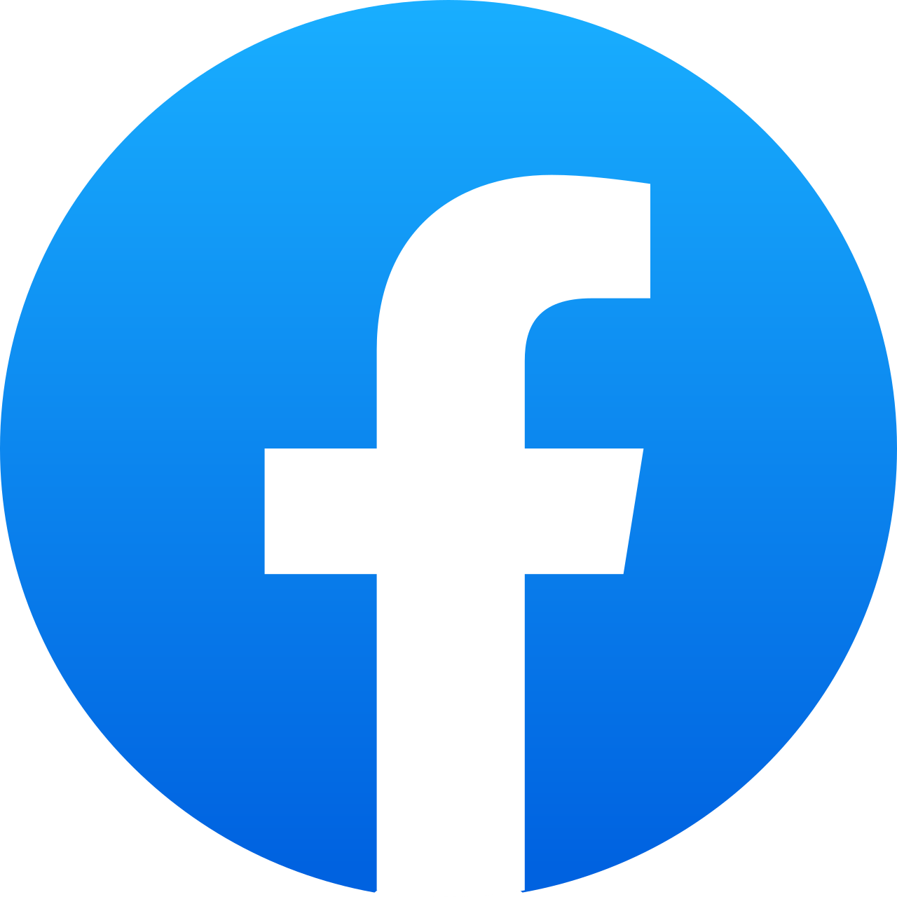 Facebook logo featuring a white lowercase f on a gradient blue circle background.