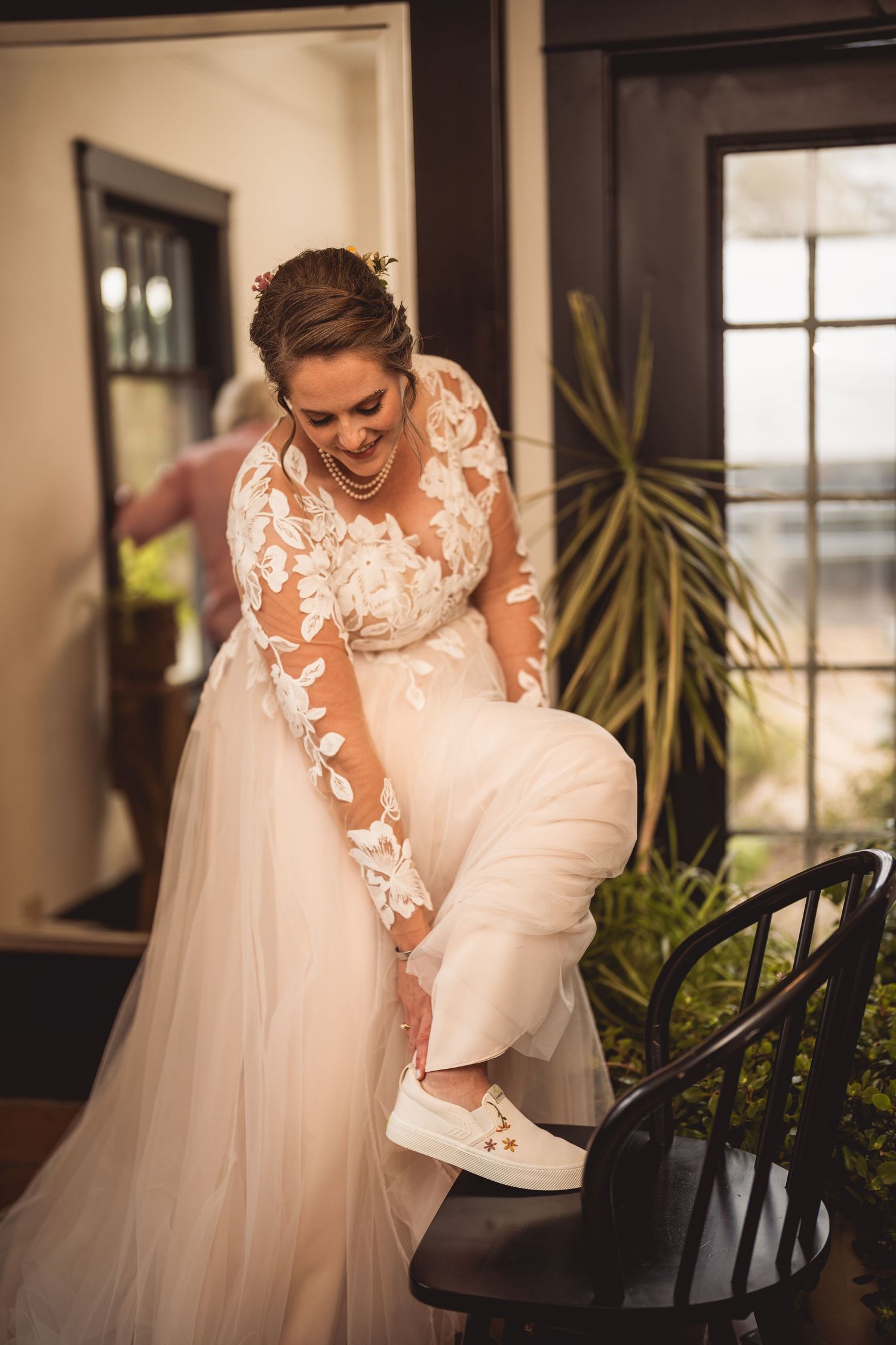 Wedding dress photography showing movement and flow of a beautiful lace gown.