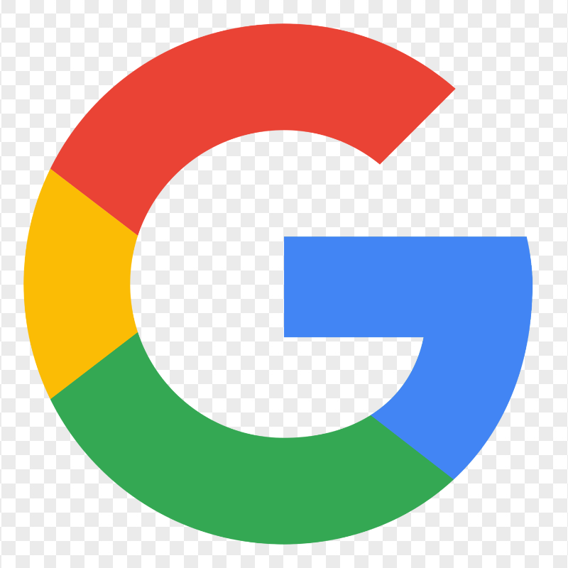 Google logo icon featuring colorful G symbol in red, yellow, green, and blue on transparent background.
