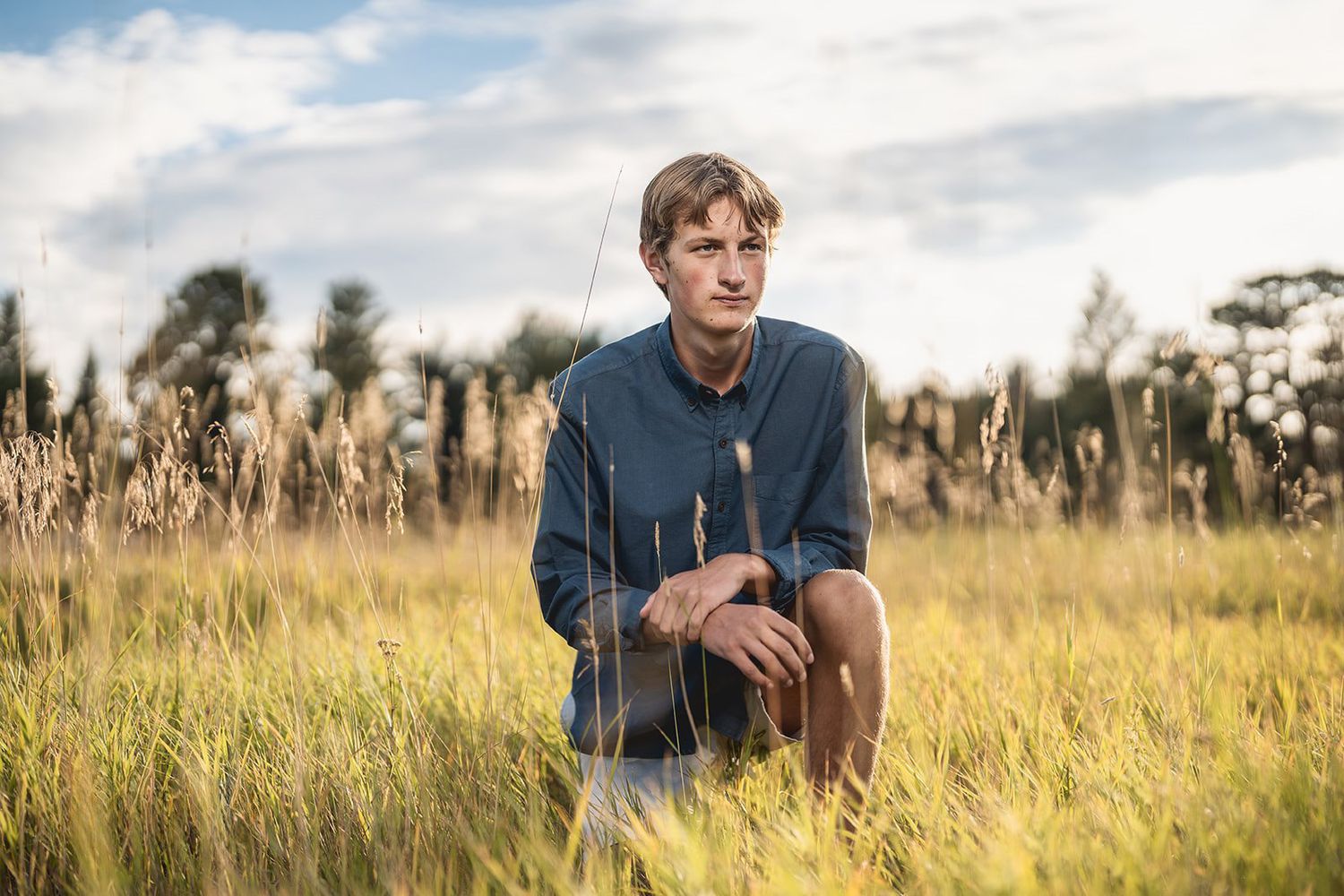 Panoramic view of tall grasses in a field with mountains in the background.