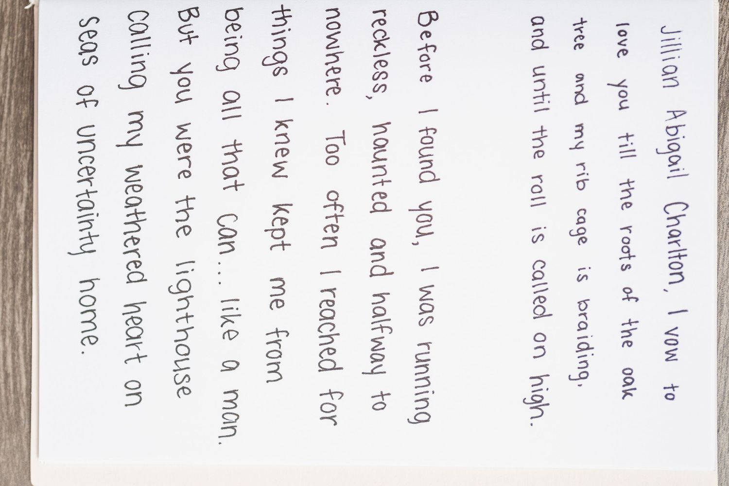 Detailed view of cursive handwriting on white paper showing journal entries.