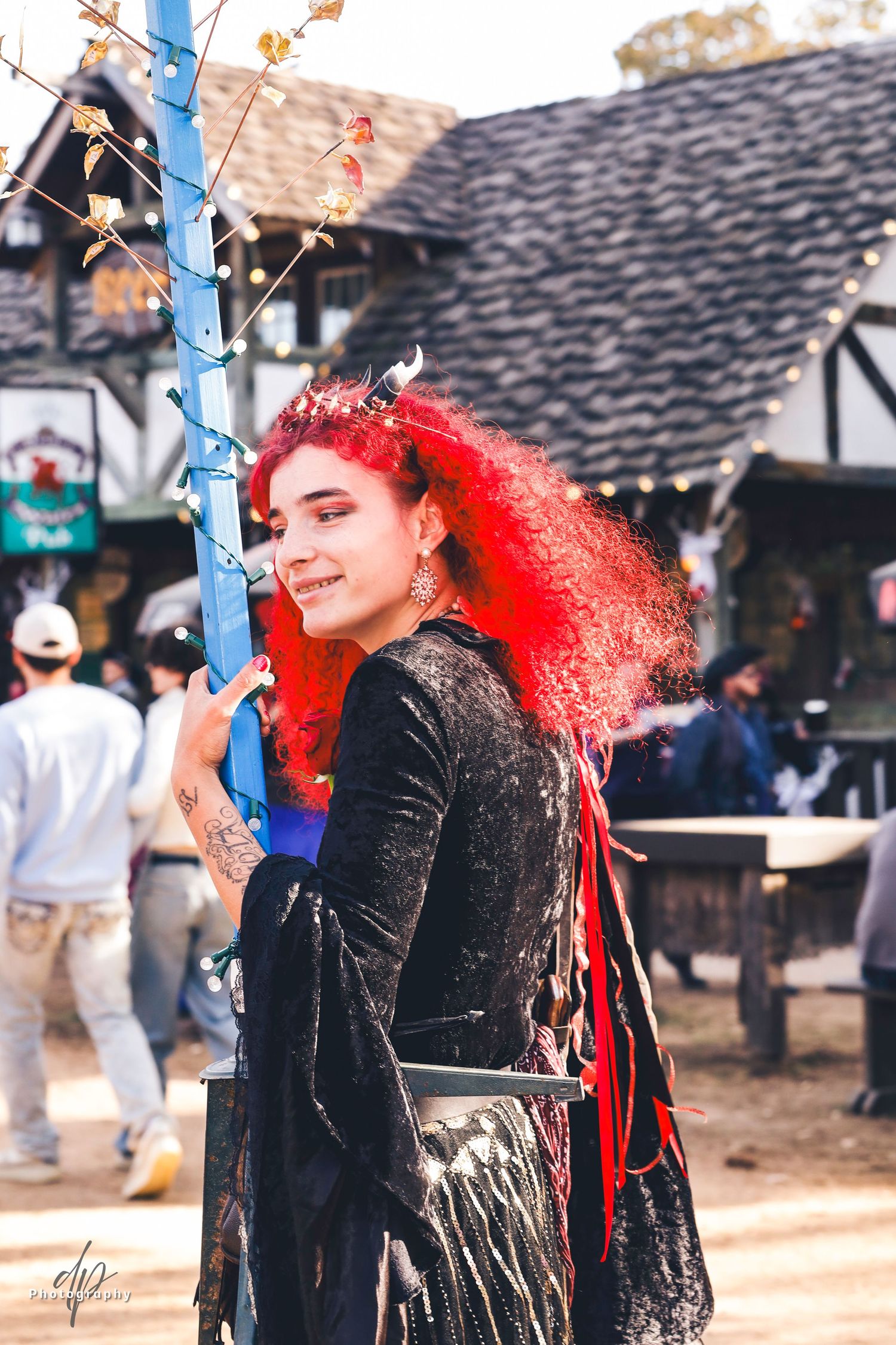 a woman with red hair