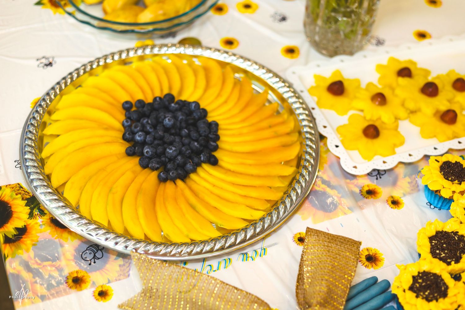 Kid's birthday party. yellow theme. food and decor.