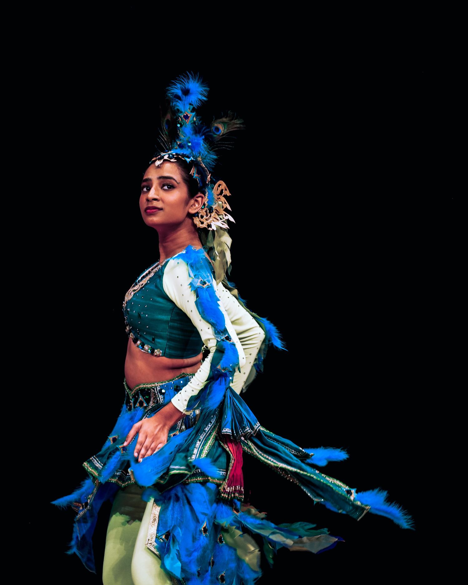 traditional dancer. Blue costume.
