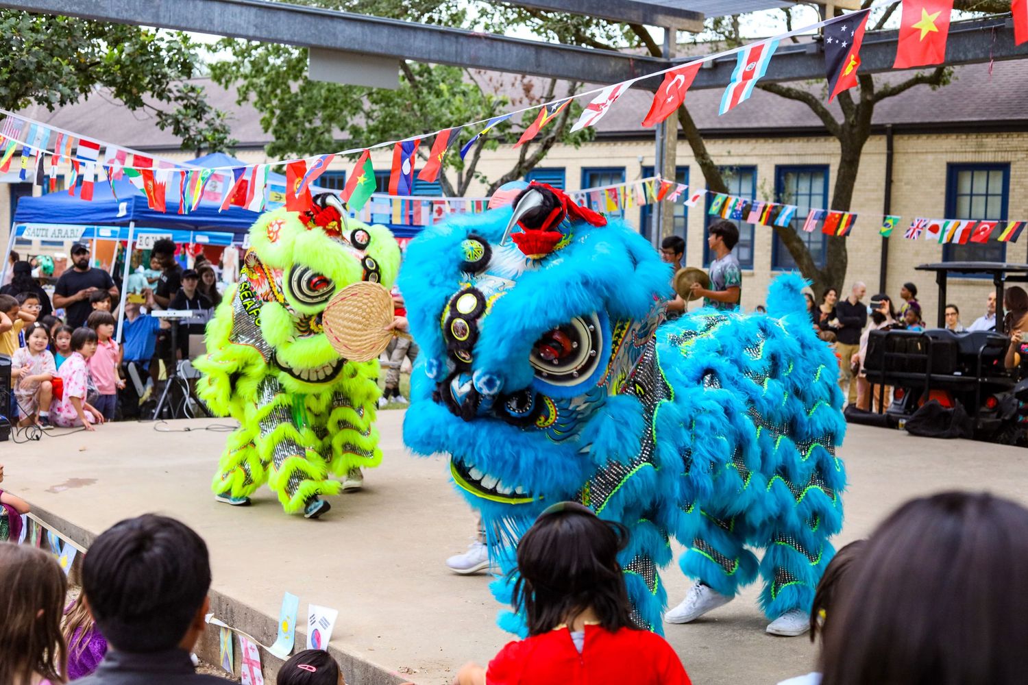 Traditional stage dance wearing lion costumes