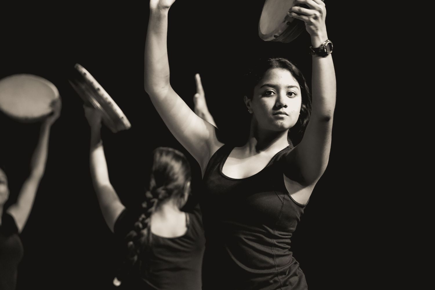 Traditional dancers. hand drum girls. rehearsal