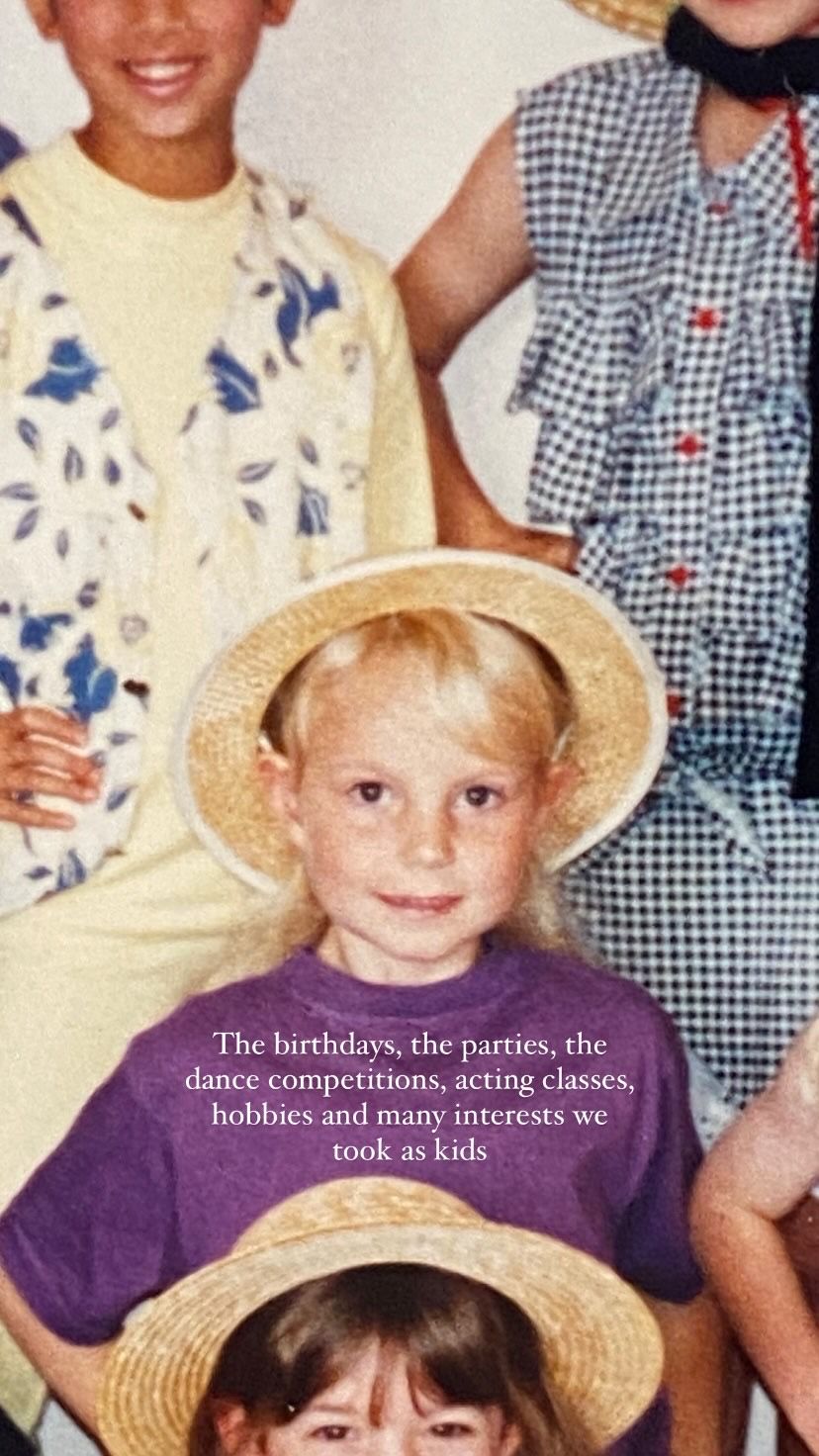 Children wearing gingham and floral outfits with straw hats smile for nostalgic family photos.