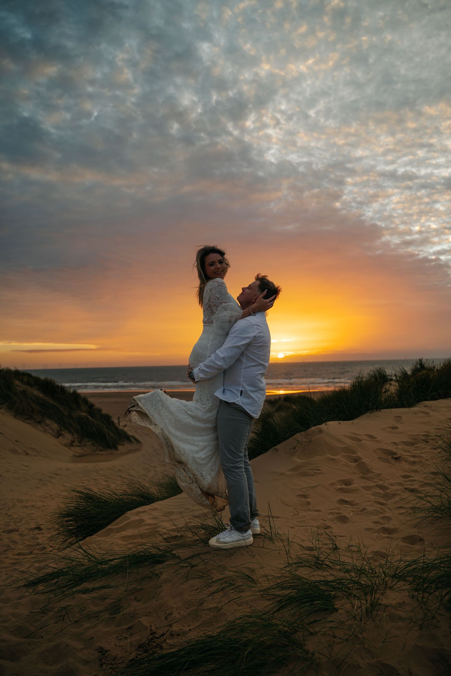 Pre-wedding photoshoot, engagement photography, Formby Beach photoshoot, Formby Beach