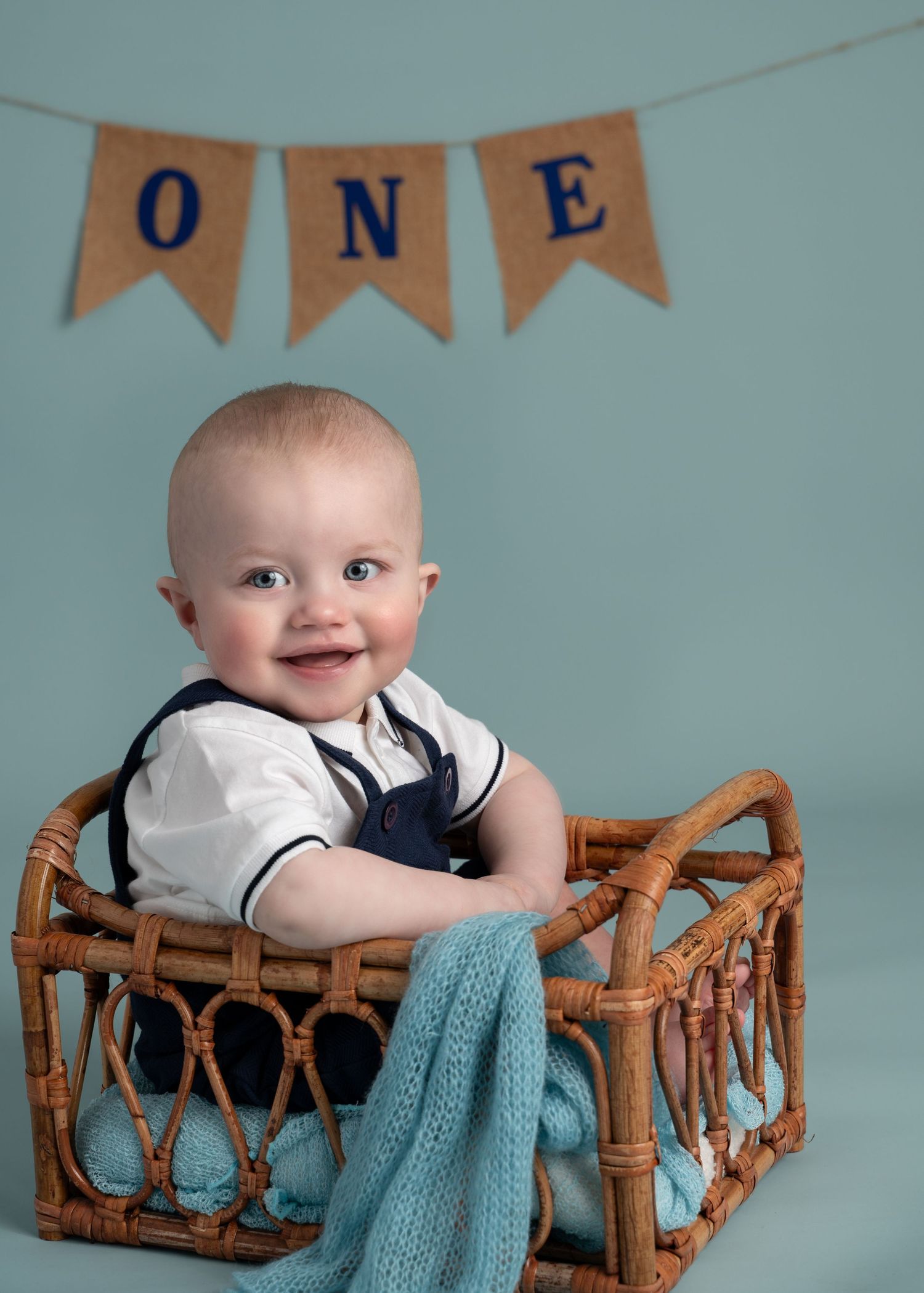 Baby milestone studio portrait