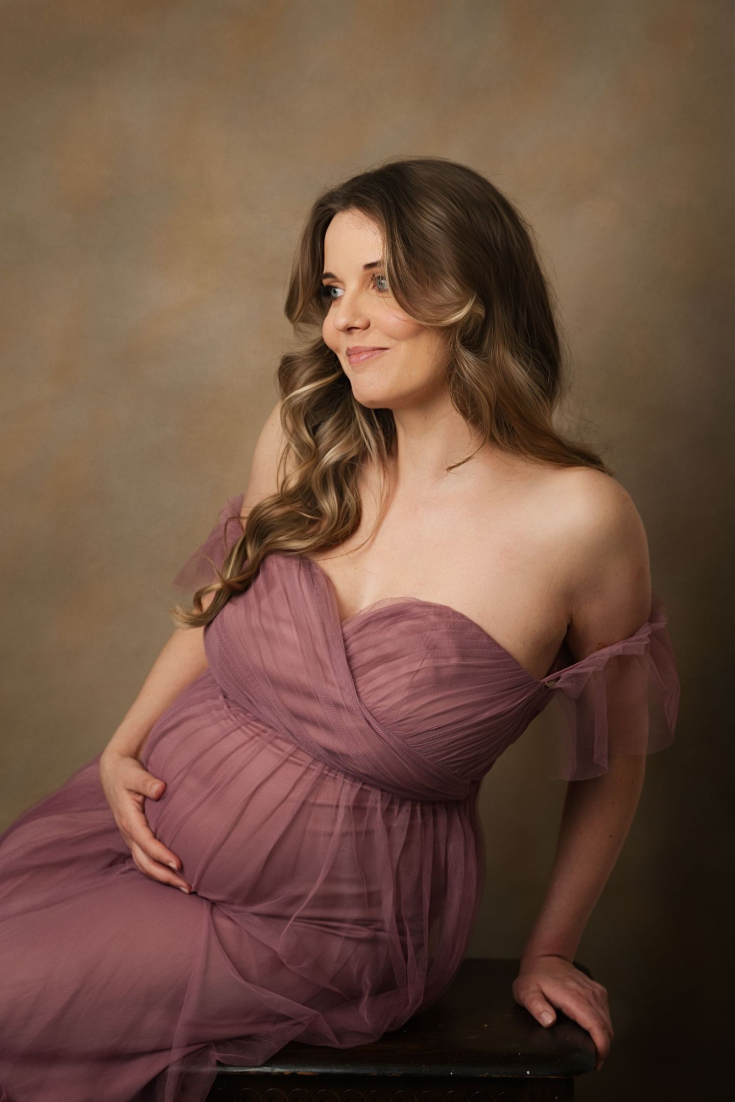 Studio maternity photography session in Clitheroe with soft neutral tones
