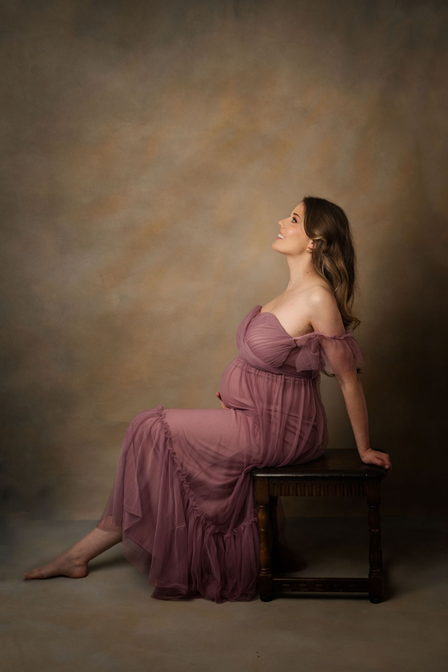 Studio maternity photography session in Clitheroe with soft neutral tones